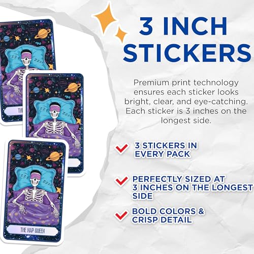 (3 Pack) Nap Queen Decals - Sleeping Skeleton - Laptop Decal - 3 Inches On Longest Side - Easy Peel & Apply - Made in USA - 3MCS8761