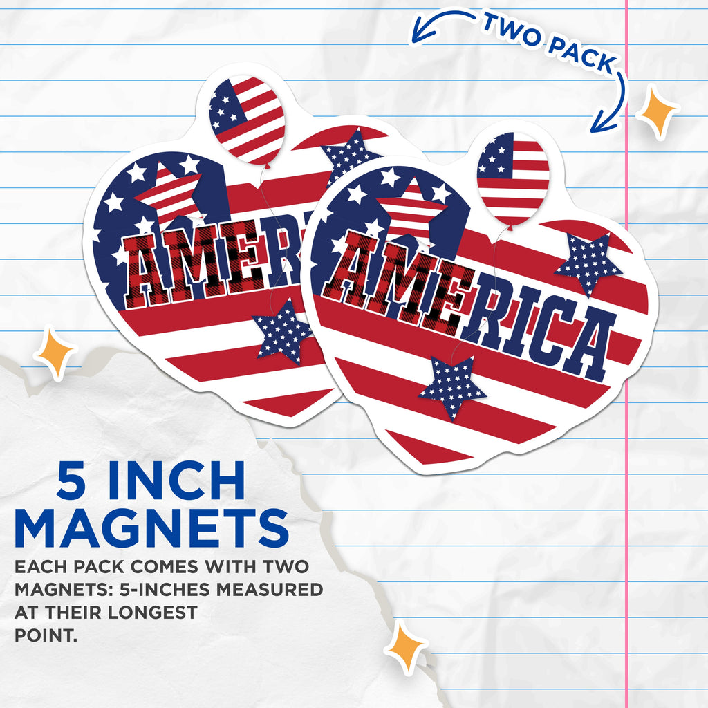 (2 Pack) America Magnets - Patriotic Fridge Decoration - 4th of July Party - USA Pride Home Decor - Veterans Day Magnet - 5 Inches On Longest Side - Thick Durable Magnet - Made in USA - MAG39834