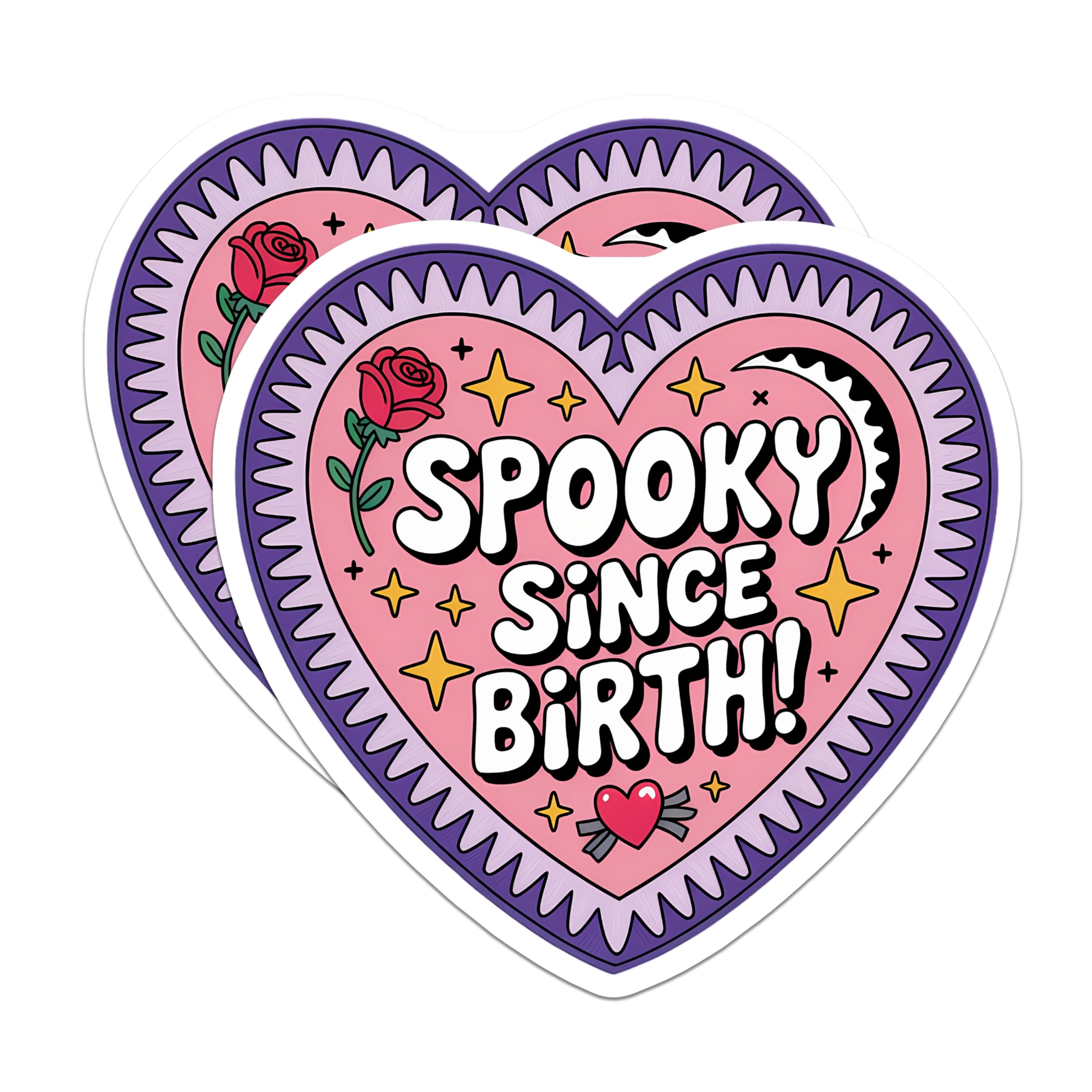 (2 Pack) Spooky Since Birth Stickers - Gothic Heart Decals - Pastel Goth Witchy Art - Halloween Aesthetic - 5" On Longest Side - Sticks to Smooth Flat Surfaces - Made in USA - BMCS21838