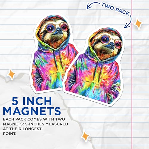 (2 Pack) Funny Sloth Decor Magnet - 5" On Longest Side - Sticks to Smooth Flat Surfaces - Made in USA - MAG9517