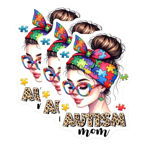 (3 Pack) Autism Mom Decals - Puzzle Piece - Laptop Decal - 3 Inches On Longest Side - Easy Peel & Apply - Made in USA - 3MCS6890