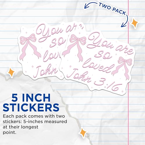 (2 Pack) You are So Loved Stickers - John 3:16 Bible Verse - Inspirational Message - 5" On Longest Side - Sticks to Smooth Flat Surfaces - Made in USA - BMCS7246