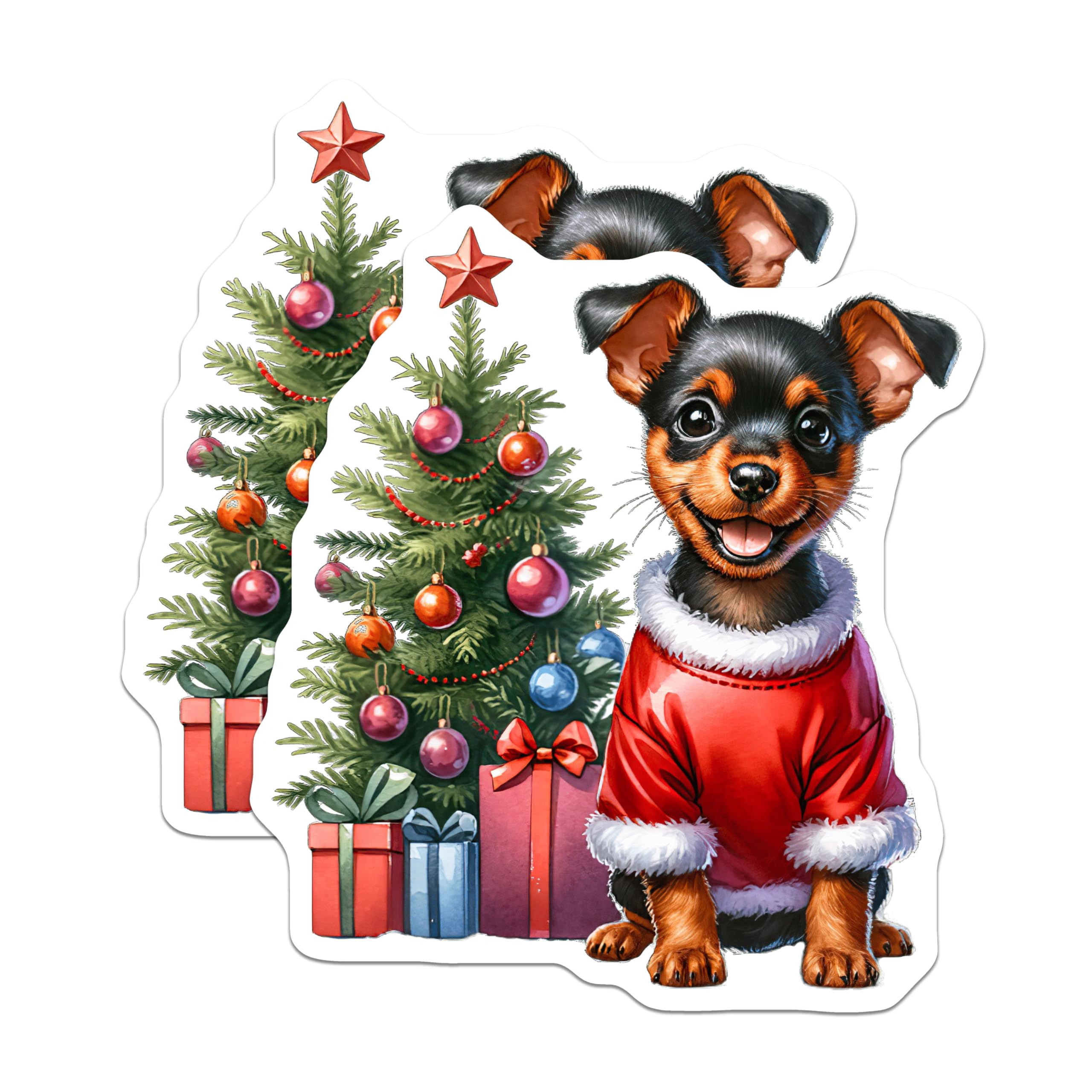(2 Pack) Christmas Puppy Magnets - Santa Dog Holiday Decor - Festive Winter Animal Scene - Refrigerator Locker Accent - 5 Inches On Longest Side - Thick Durable Magnet - Made in USA - MAG23481