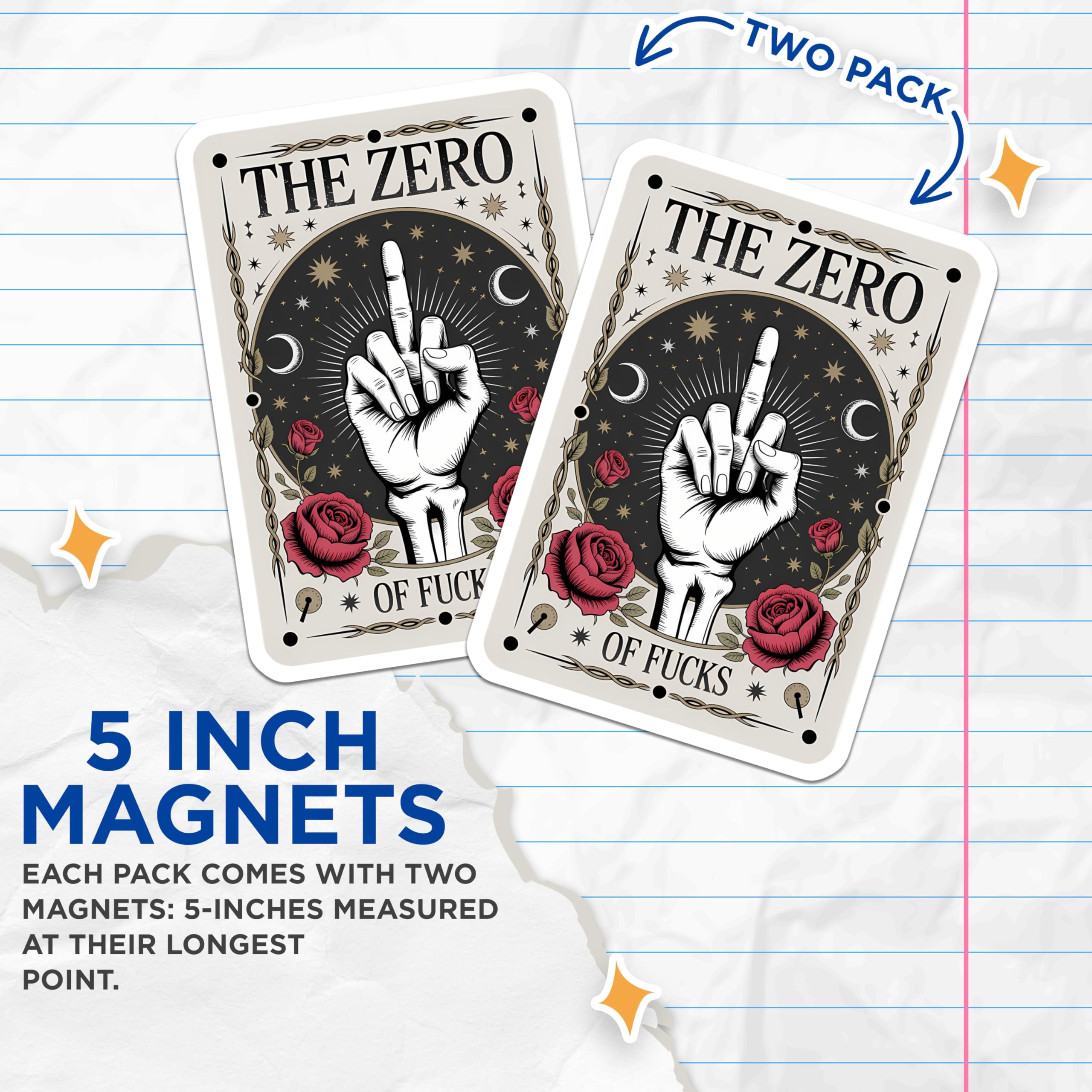 (2 Pack) The Zero of Fucks Magnets - Middle Finger Tarot Card - Sarcastic Witchy Refrigerator Decor - 5 Inches On Longest Side - Thick Durable Magnet - Made in USA - MAG22646