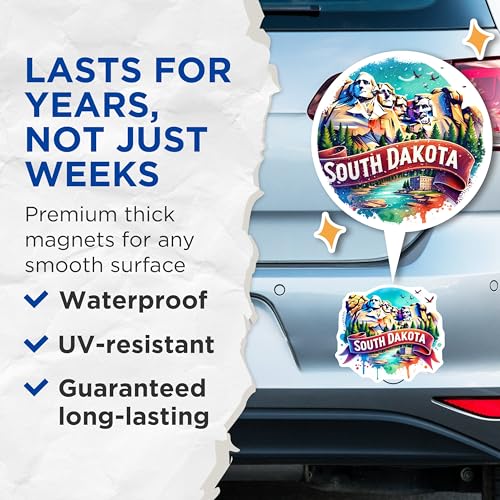 (2 Pack) South Dakota Magnets - Mount Rushmore Scenic - Travel Souvenir Collectible - 5" On Longest Side - for Cars, Fridges, Toolboxes - Made in USA - MAG6892