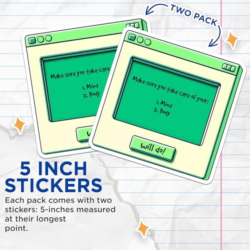 (2 Pack) Self Care Stickers - Motivational - Mind Body Reminder - 5" On Longest Side - Sticks to Smooth Flat Surfaces - Made in USA - BMCS8330