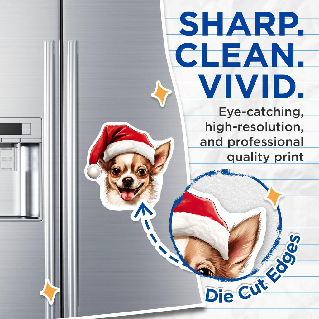 (2 Pack) Chihuahua Christmas Magnets - Santa Hat Dog Magnets - Holiday Pet Decor Stocking Stuffer - 5 Inches On Longest Side - Thick Durable Magnet - Made in USA - MAG25316