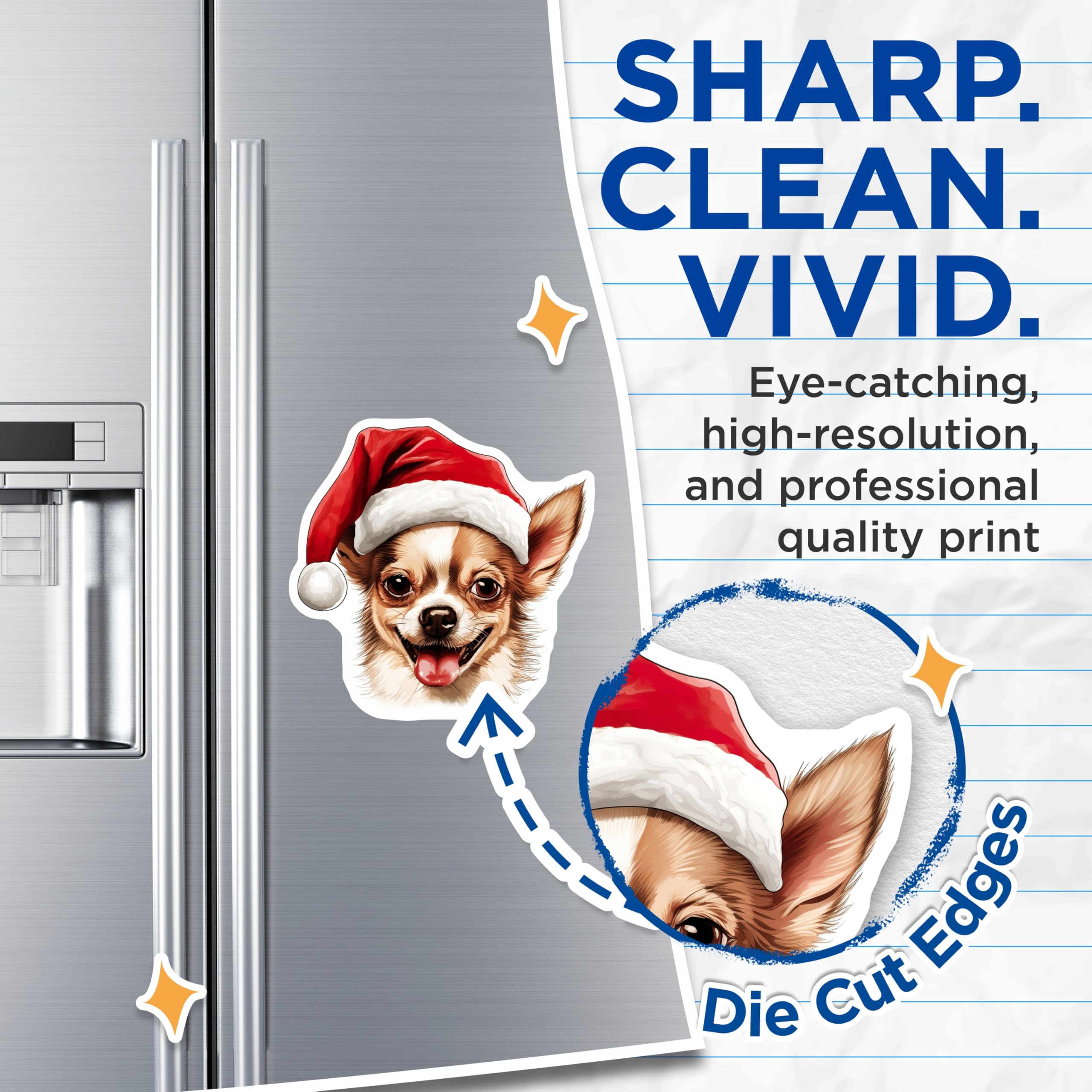 (2 Pack) Chihuahua Christmas Magnets - Santa Hat Dog Magnets - Holiday Pet Decor Stocking Stuffer - 5 Inches On Longest Side - Thick Durable Magnet - Made in USA - MAG25316