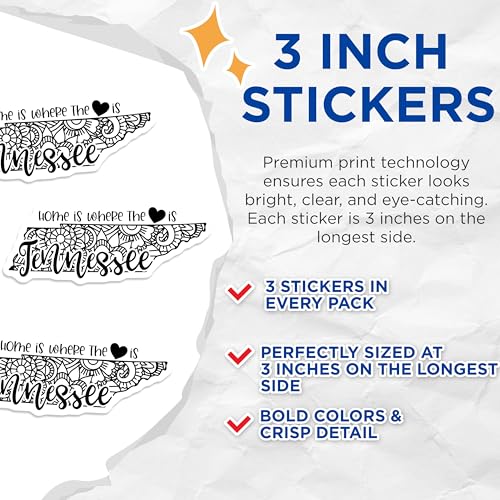 (3 Pack) Tennessee Decals - Home State - Laptop Decal - State Pride - Nashville Decals - 3 Inches On Longest Side - Easy Peel & Apply - Made in USA - 3MCS7856