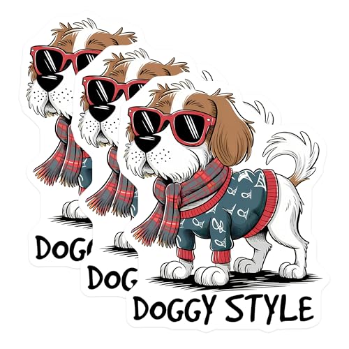 (3 Pack) Doggy Style Decals - Cool Dog Sticker - Dog with Sunglasses - 3 Inches On Longest Side - Easy Peel & Apply - Made in USA - 3MCS6392