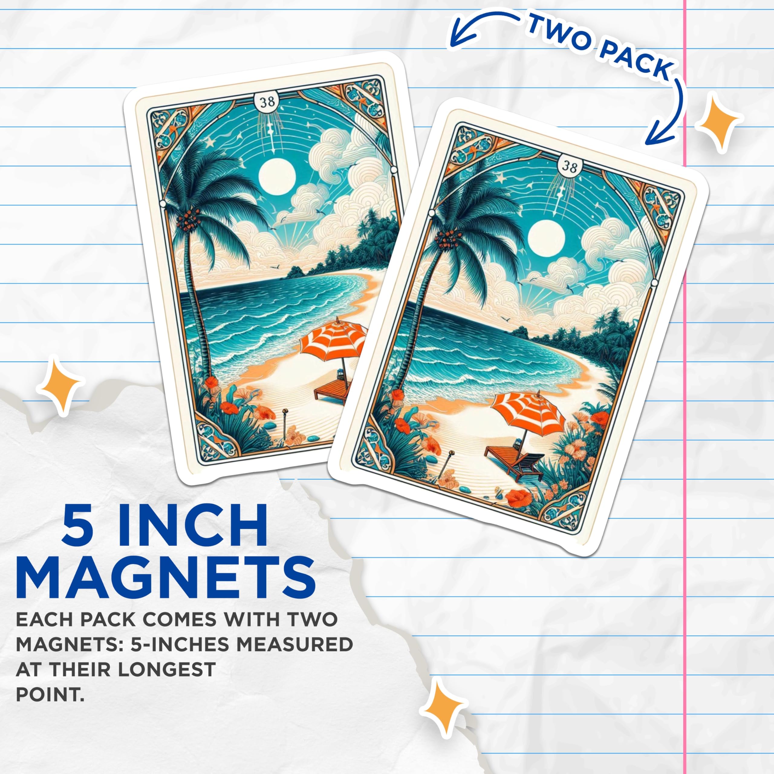 (2 Pack) Beach Scene Magnets - Tropical Artwork Magnets - Ocean View Decor Magnets - 5" On Longest Side - Premium Magnet - for Cars, Refrigerators, Toolboxes, Lockers - Made in USA - MAG15089