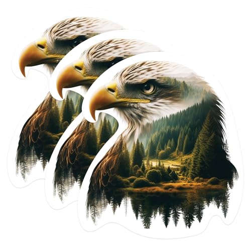 (3 Pack) Eagle Forest Decals - Bird of Prey Art - Wilderness Landscape Stickers - 3 Inches On Longest Side - Easy Peel & Apply - Made in USA - 3MCS1143