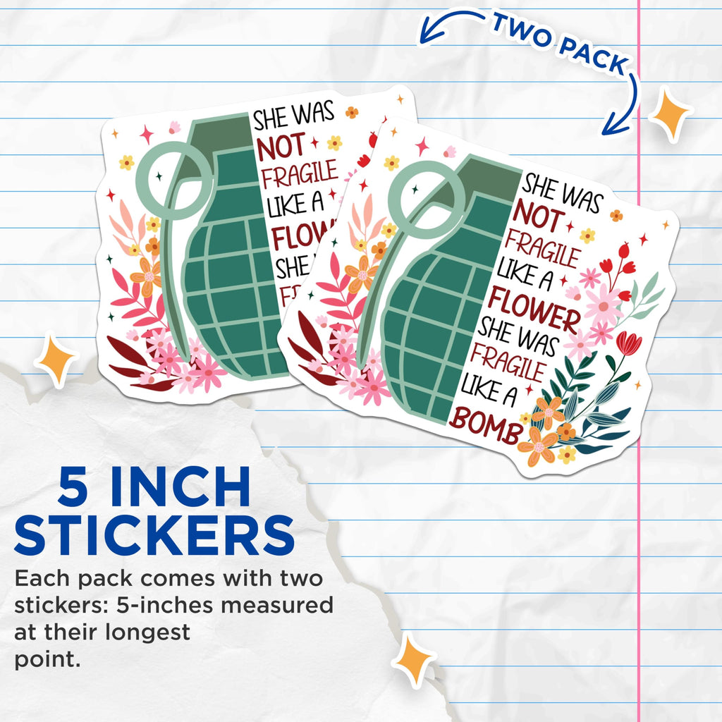 (2 Pack) Empowering Women Stickers - Feminist Quote Stickers - Flower Bomb Stickers - 5" On Longest Side - Sticks to Smooth Flat Surfaces - Made in USA - BMCS4195