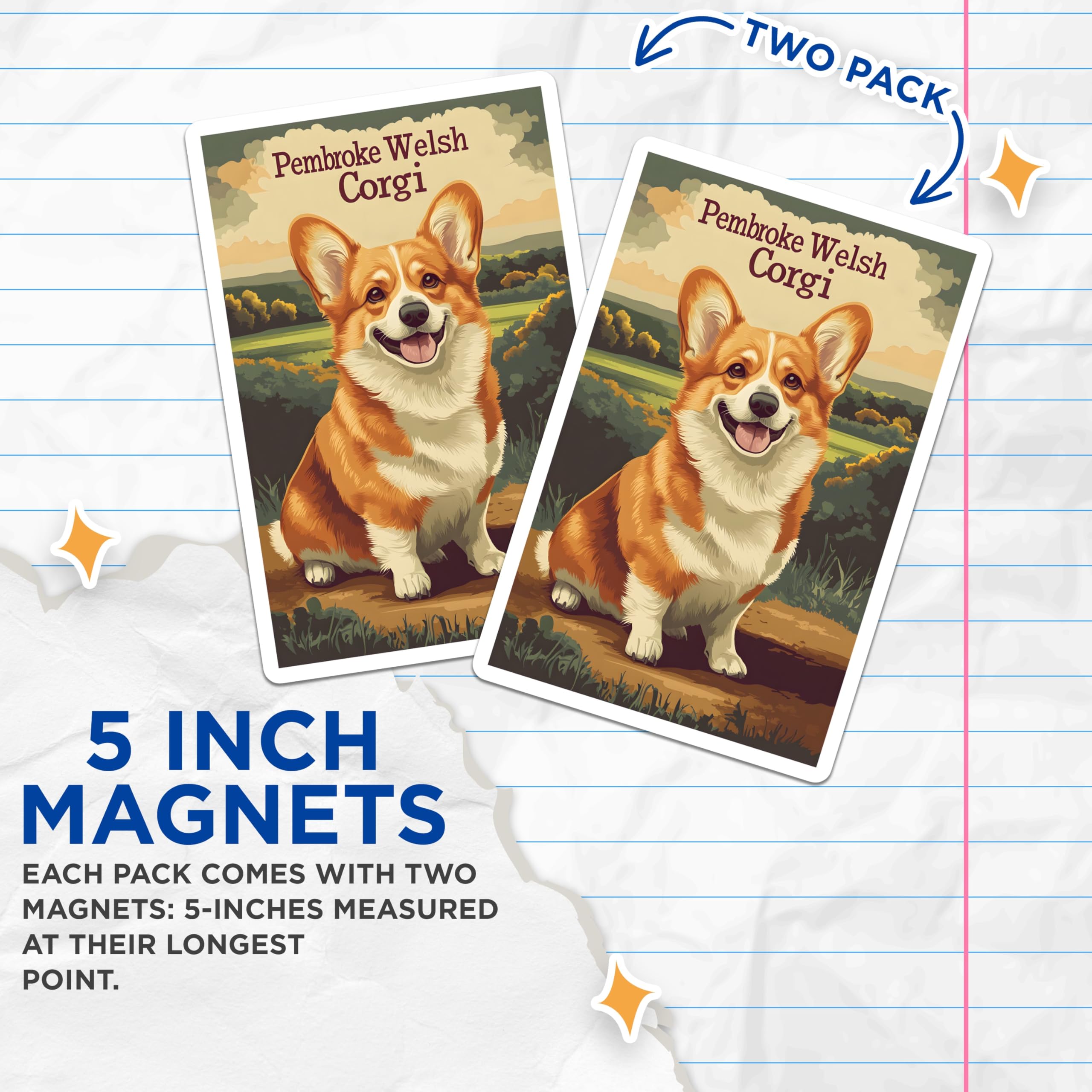 (2 Pack) Pembroke Welsh Corgi Magnets - Corgi Dog Decor - Cute Pet Animal Lover Gifts - 5 Inches On Longest Side - Thick Durable Magnet - Made in USA - MAG20173