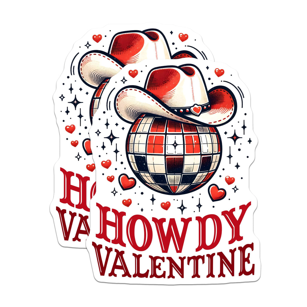 (2 Pack) Howdy Valentine Magnets - Romantic Cowboy Decor Magnets - Valentine Disco Ball Heart Magnets - 5" On Longest Side - for Cars, Refrigerators, Toolboxes, Lockers - Made in USA BMCS3143