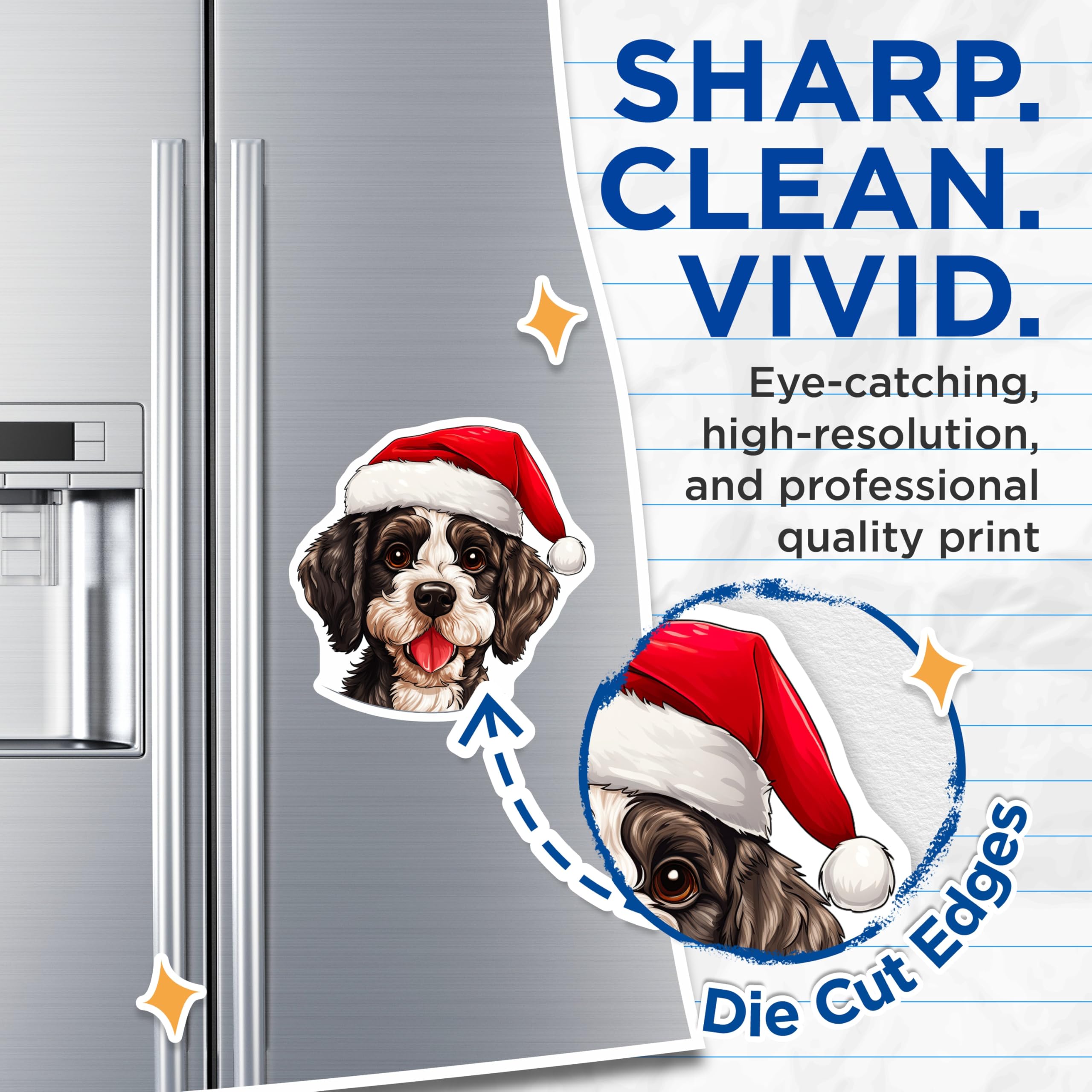 (2 Pack) Christmas Puppy Magnets - Santa Hat Dog Face - Festive Pet Lover Decor - 5 Inches On Longest Side - Thick Durable Magnet - Made in USA - MAG28252
