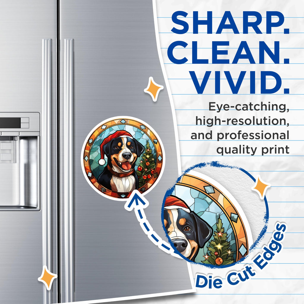 (2 Pack) Bernese Mountain Dog Magnets - Stained Glass Christmas Decor - Festive Pet Fridge Art - 5 Inches On Longest Side - Thick Durable Magnet - Made in USA - MAG27962