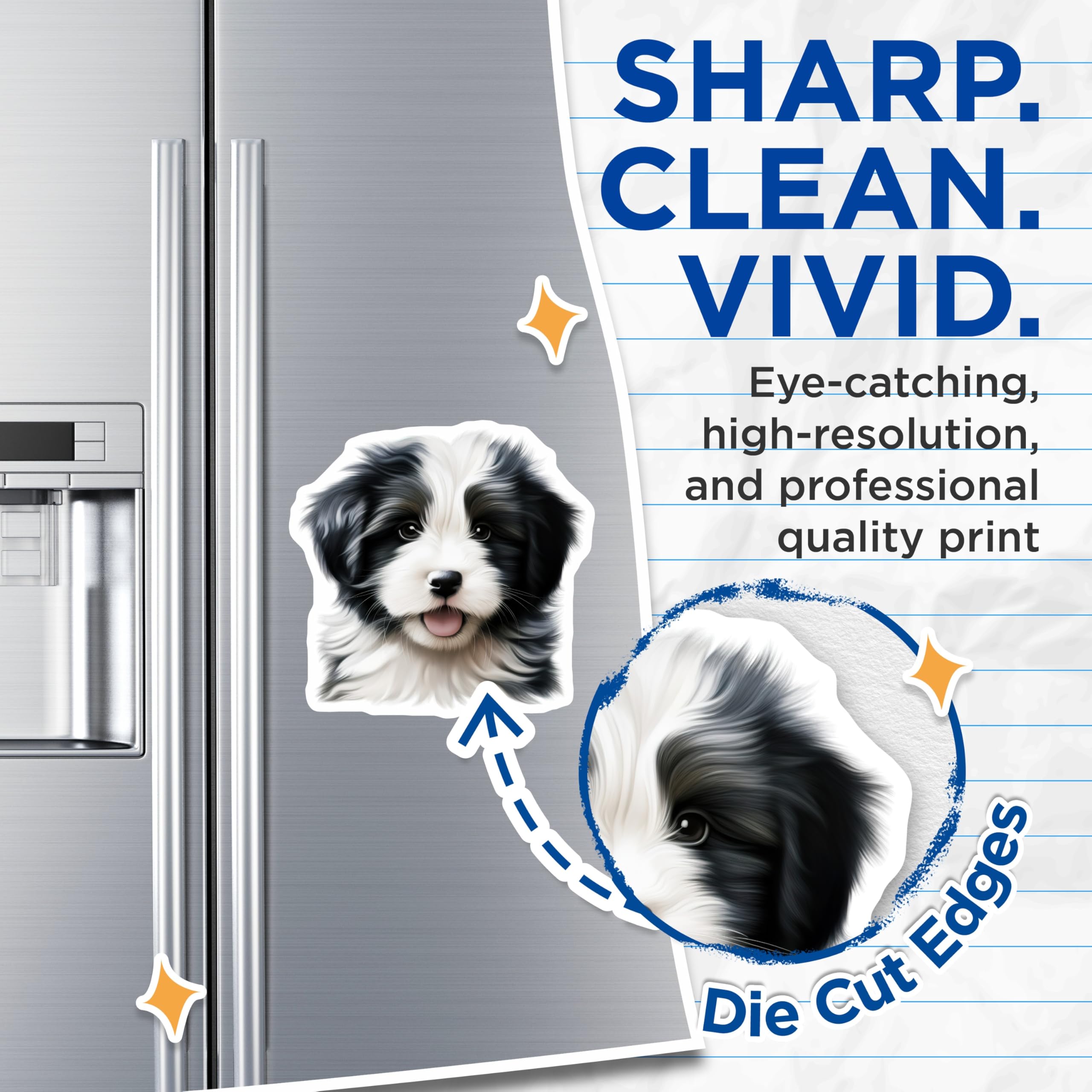 (2 Pack) Black White Puppy Magnets - Cute Dog Lover Decor - Pet Parent Refrigerator Art - 5 Inches On Longest Side - Thick Durable Magnet - Made in USA - MAG28184