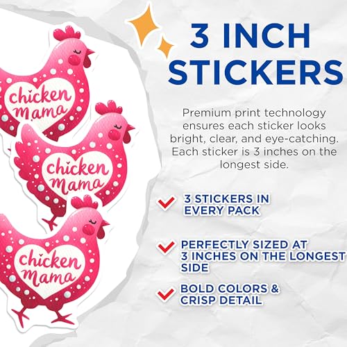(3 Pack) Chicken Mama Decals - Farm Decals - Chicken Lover Laptop Decal - 3 Inches On Longest Side - Easy Peel & Apply - Made in USA - 3MCS8420