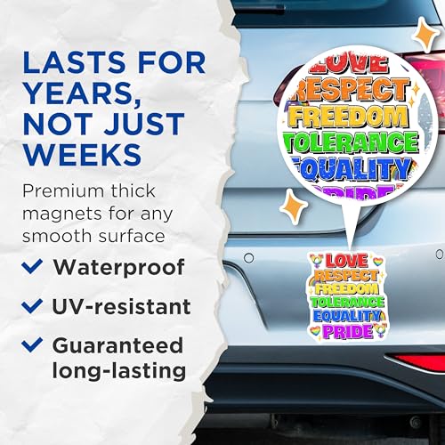 (2 Pack) Love Respect Freedom Tolerance Equality Pride Magnets - Rainbow Pride - LGBTQ Equality - Inspirational Words - 5" On Longest Side - for Cars, Fridges, Toolboxes - Made in USA - MAG8271