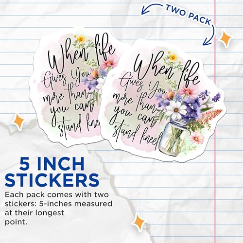 (2 Pack) Inspirational Quote Stickers - Flower Art - Positive Message - 5" On Longest Side - Sticks to Smooth Flat Surfaces - Made in USA - BMCS4310