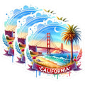 (3 Pack) California Decals - Golden Gate Bridge - Palm Tree Art Decal- 3 Inches On Longest Side - Easy Peel & Apply - Made in USA - 3MCS5792