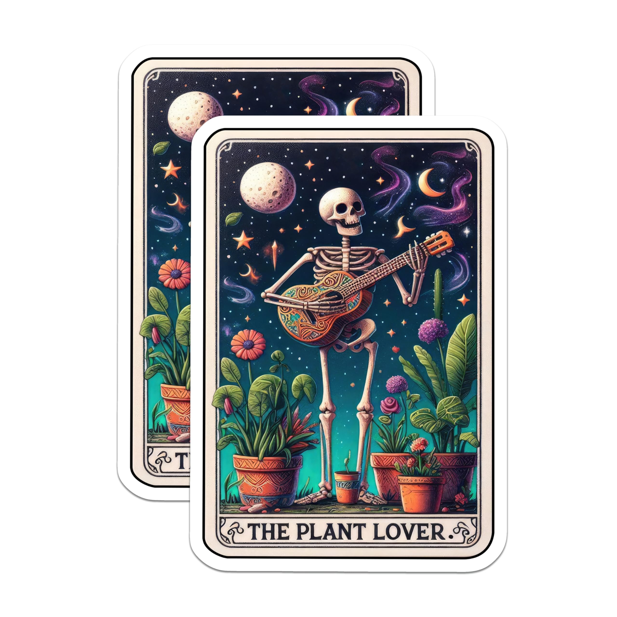 (2 Pack) Plant Lover Magnets - Skeleton Tarot Art Decor - Boho Witchy Spiritual Fridge Art - Houseplant Enthusiast Aesthetic - 5 Inches On Longest Side - Thick Durable Magnet - Made in USA - MAG29396