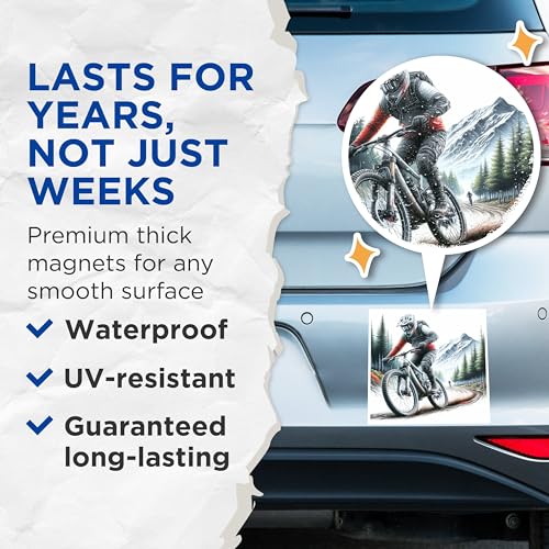 (2 Packs) Mountain Biking Riding in The Mountains Magnets - Mountain Biking Magnets - 5 Inches On Longest Side - Premium Magnet - for Fridges, Toolboxes, Cars - Made in USA - MAG2498