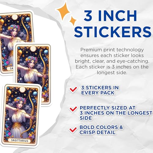 (3 Pack) Sagittarius Decals - Zodiac Stickers - Archer Sign Decal - 3 Inches On Longest Side - Easy Peel & Apply - Made in USA - 3MCS4057