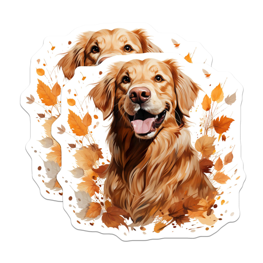 (2 Pack) Golden Retriever Magnets - Happy Fall Dog Decor - Autumn Pet Lover - Dog Mom Kitchen Fridge - 5 Inches On Longest Side - Thick Durable Magnet - Made in USA - MAG25947