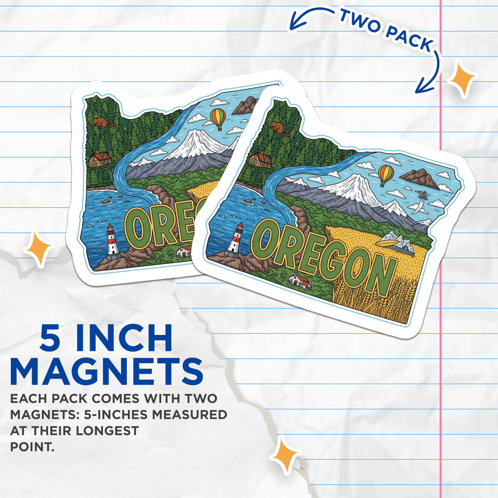 (2 Pack) Oregon State Magnets - Oregon Souvenir - Fridge Magnets - 5" On Longest Side - Premium Magnet - for Cars, Refrigerators, Toolboxes, Lockers - Made in USA - MAG18234