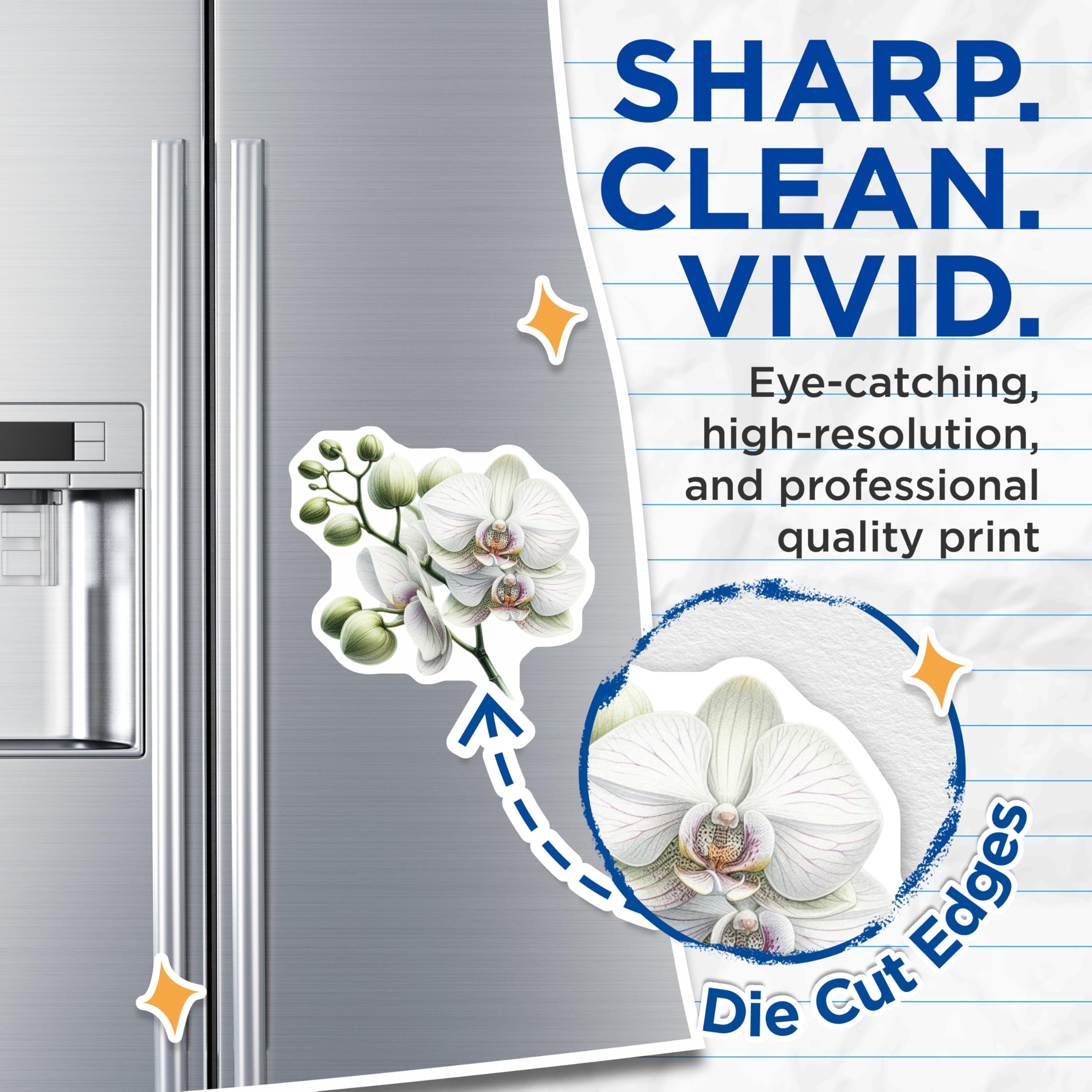 (2 Pack) White Orchid Magnets - Exquisite Botanical Floral Decor - Nature Inspired Refrigerator Home Accents - 5 Inches On Longest Side - Thick Durable Magnet - Made in USA - MAG22132