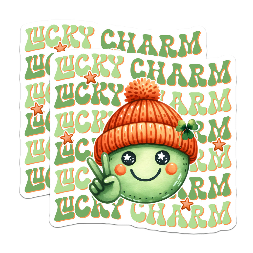 (2 Pack) Lucky Charm Magnets - St Patricks Day Decor - Cute Smiling Face - Retro Groovy Vibe - Good Luck Clover Accent - 5 Inches On Longest Side - Thick Durable Magnet - Made in USA - MAG39464