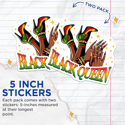 (2 Pack) Black Queen Stickers - Rasta Shoes and Nails - Empowering Afrocentric Design for Laptops Notebooks - 5" On Longest Side - Sticks to Smooth Flat Surfaces - Made in USA - BMCS7356