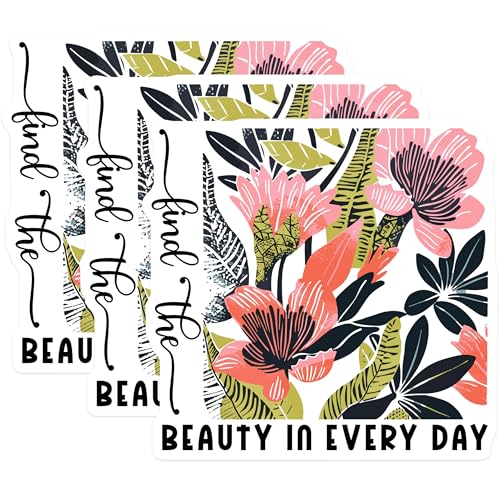 (3 Pack) Floral Laptop Decals - Motivational Quote - Find The Beauty - Everyday Stickers - 3 Inches On Longest Side - Easy Peel & Apply - Made in USA - 3MCS2642
