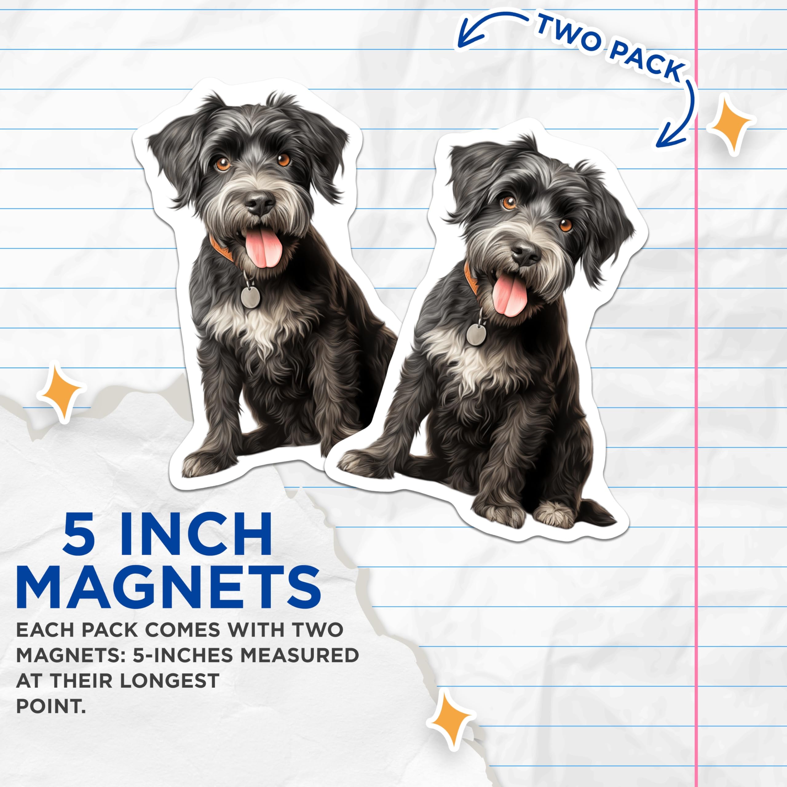 (2 Pack) Black Terrier Dog Magnets - Cute Puppy Decor - Pet Lover Fridge Art - 5 Inches On Longest Side - Thick Durable Magnet - Made in USA - MAG24440