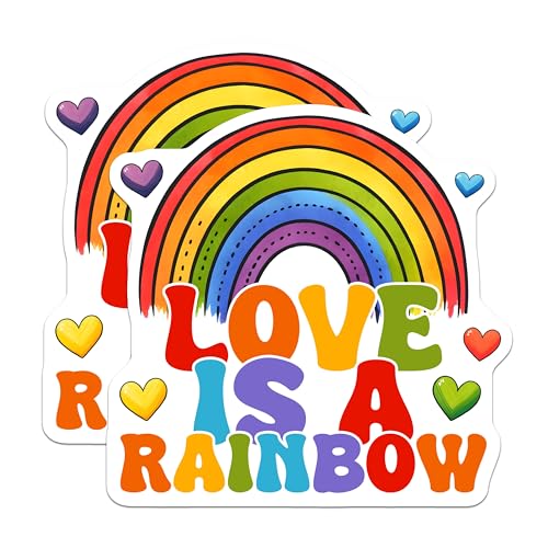 (2 Pack) Love is a Rainbow Stickers - Inspirational Colorful Decals - Positive Quote - Heart - 5" On Longest Side - Sticks to Smooth Flat Surfaces - Made in USA - BMCS8293