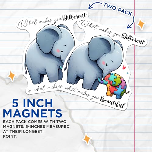 (2 Pack) Elephant Puzzle Piece Magnets - Inspirational for Kids - Cute Animal - Motivation - 5" On Longest Side - for Cars, Refrigerators, Toolboxes, Lockers - Made in USA BMCS3212