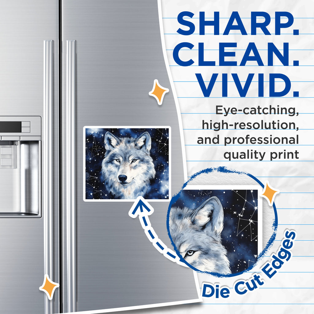 (2 Pack) Wolf Magnets - Celestial Decor - Spirit Animal Art - Nature Lover - Mystical Wildlife Scene - 5 Inches On Longest Side - Thick Durable Magnet - Made in USA - MAG37005