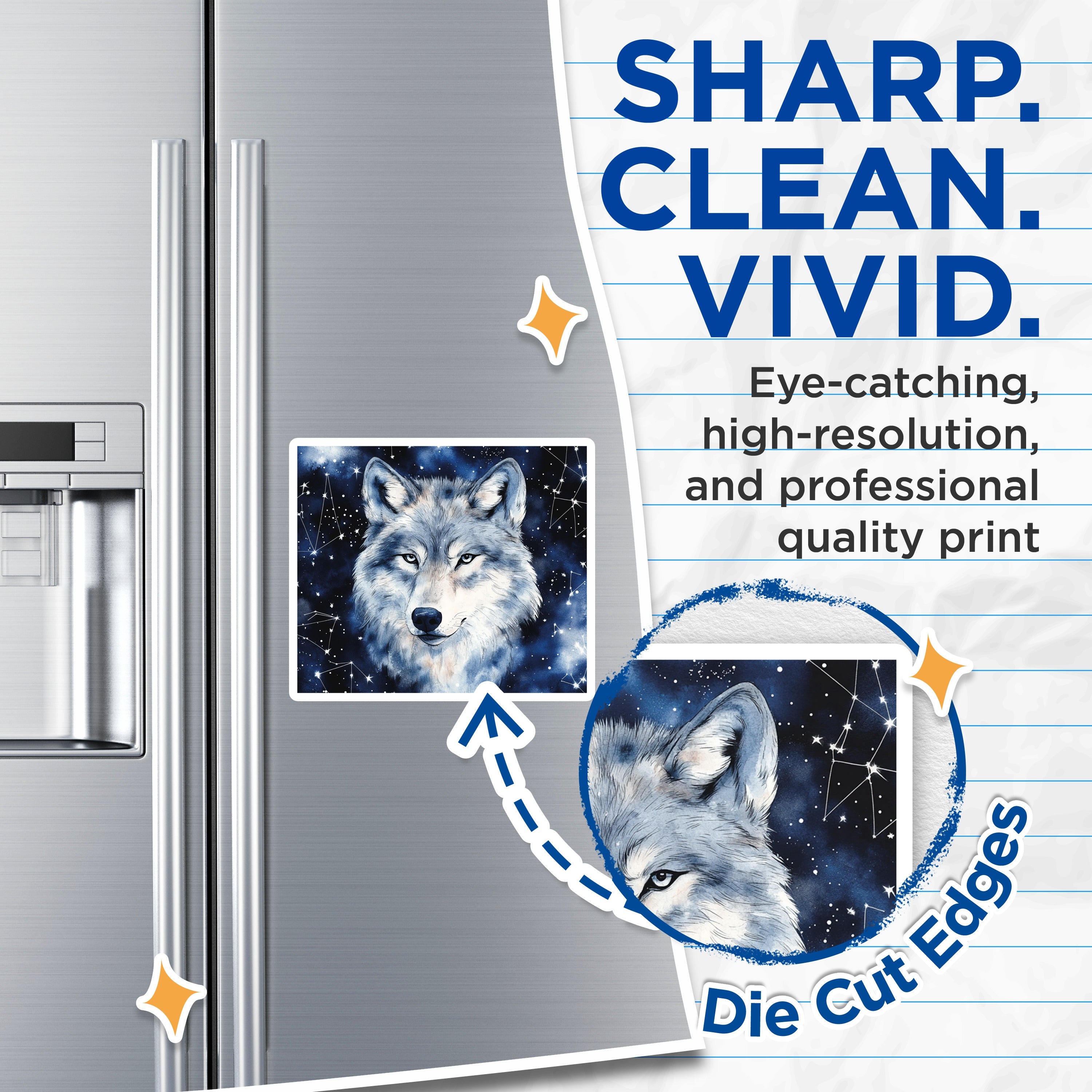 (2 Pack) Wolf Magnets - Celestial Decor - Spirit Animal Art - Nature Lover - Mystical Wildlife Scene - 5 Inches On Longest Side - Thick Durable Magnet - Made in USA - MAG37005