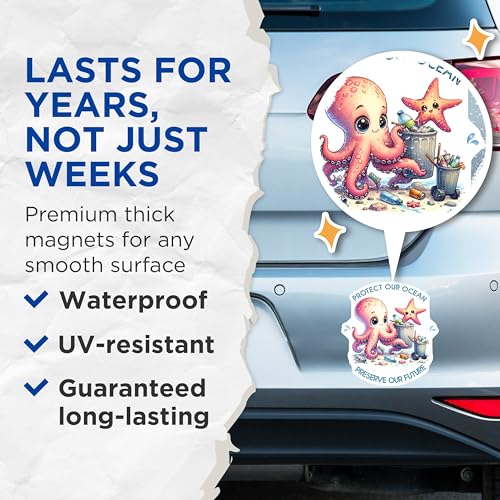 (2 Pack) Protect Our Ocean Magnets - Preserve Our Future - Environmental Awareness Decor - 5" On Longest Side - for Cars, Fridges, Toolboxes - Made in USA - MAG7952