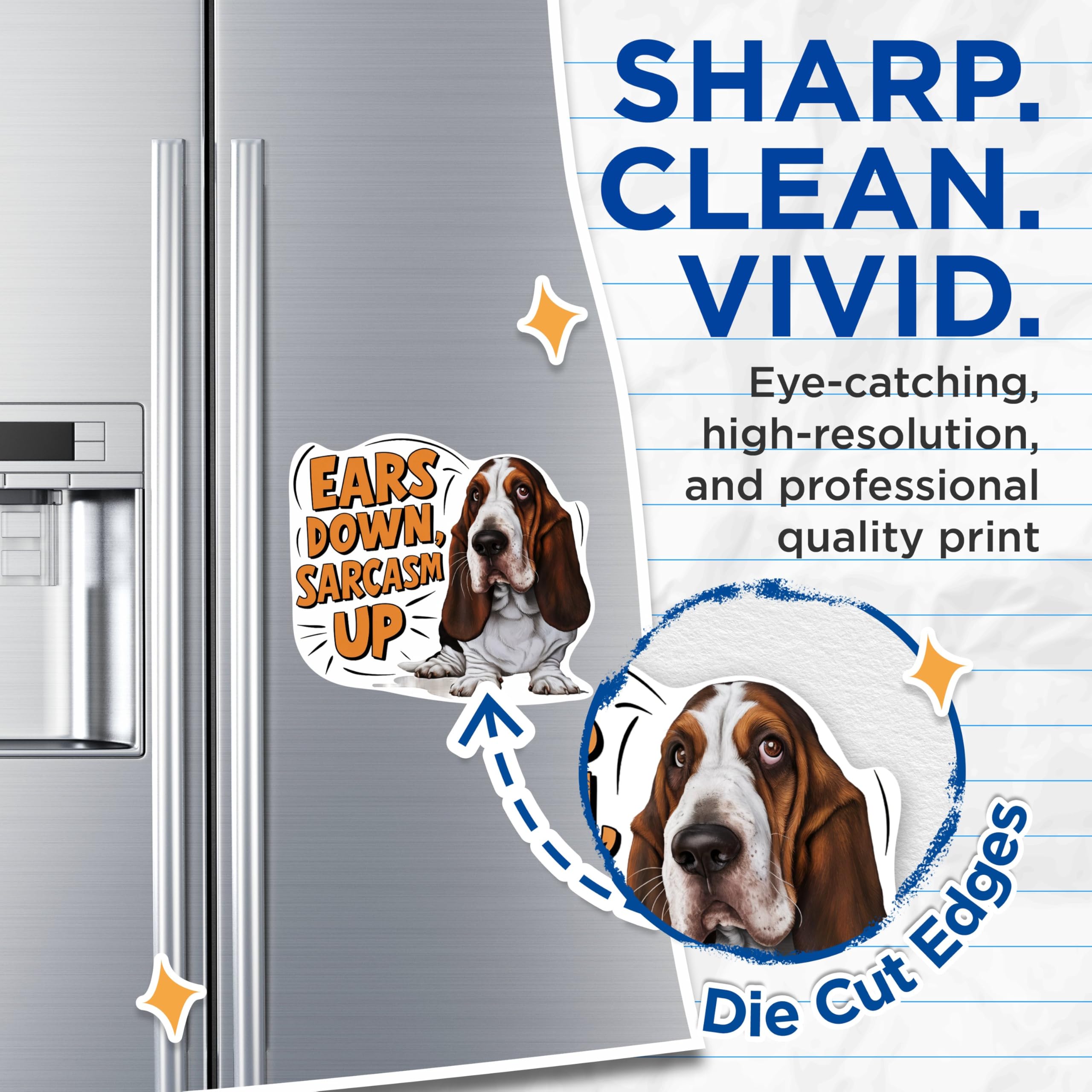 (2 Pack) Ears Down, Sarcasm Up Basset Hound Magnets - Basset Hound Dog Breed - 5 Inches On Longest Side - Premium Magnet - for Cars, Refrigerators, Toolboxes - Made in USA - MAG2154
