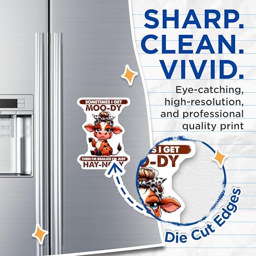 (2 Pack) Cute Cow Magnets - Funny Moo-d Quotes - Moo-dy Hay-ngry Magnets - Adorable Animal Quotes - Cute Cow - 5" On Longest Side - for Cars, Fridges, Toolboxes - Made in USA - MAG3791