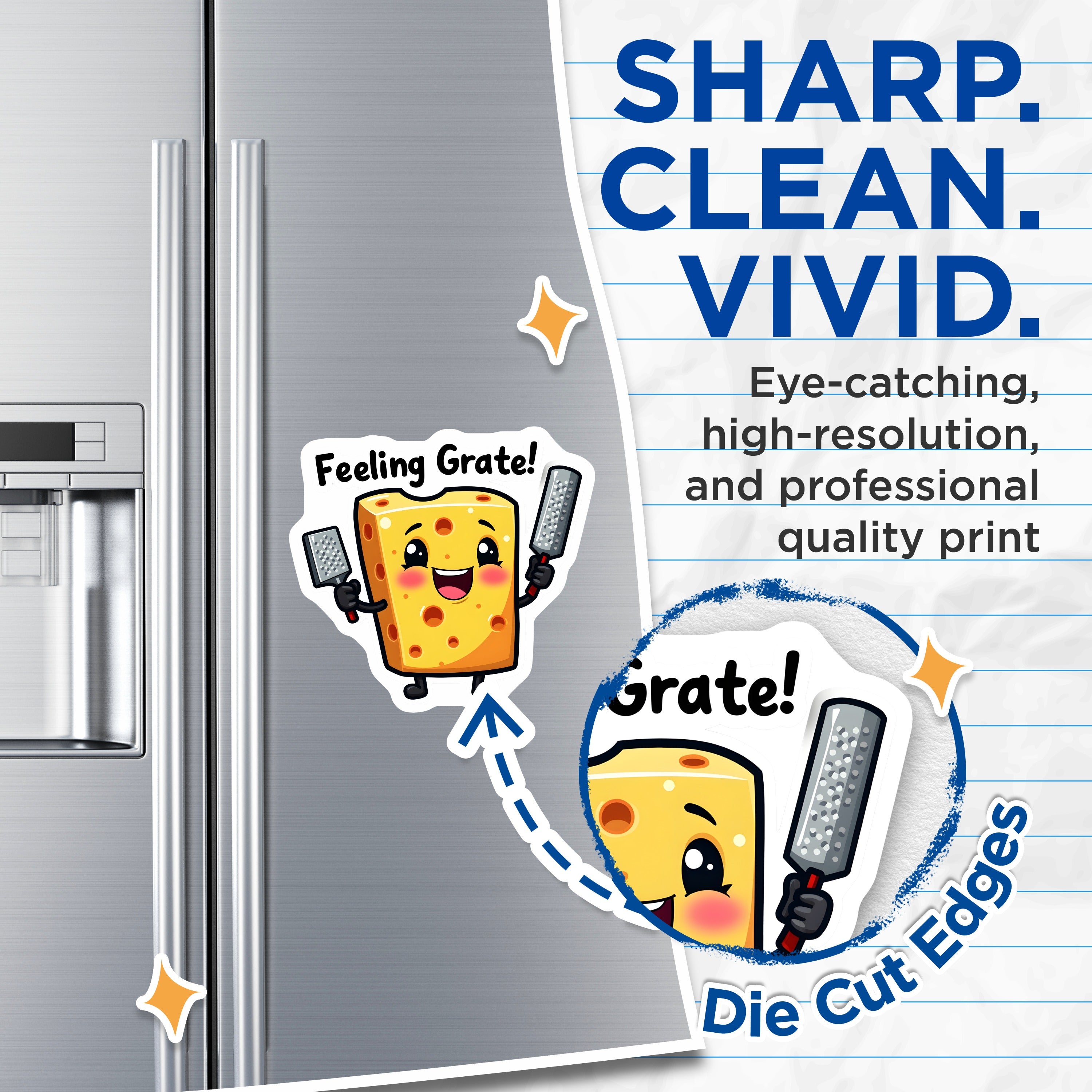 (2 Pack) Feeling Grate Cheese Pun Magnets - Funny Kitchen Refrigerator Decor - Cute Foodie Humor Accessory - 5 Inches On Longest Side - Thick Durable Magnet - Made in USA - MAG37178