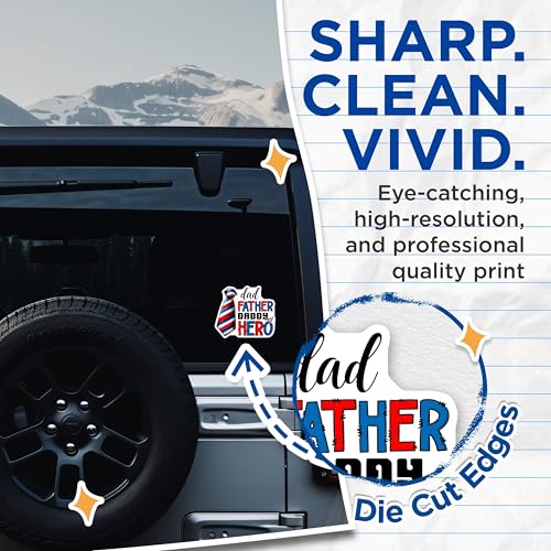 (2 Pack) Dad Father Daddy My Hero Stickers - Father's Day - Hero Dad Decals - 5" On Longest Side - Sticks to Smooth Flat Surfaces - Made in USA - BMCS7495