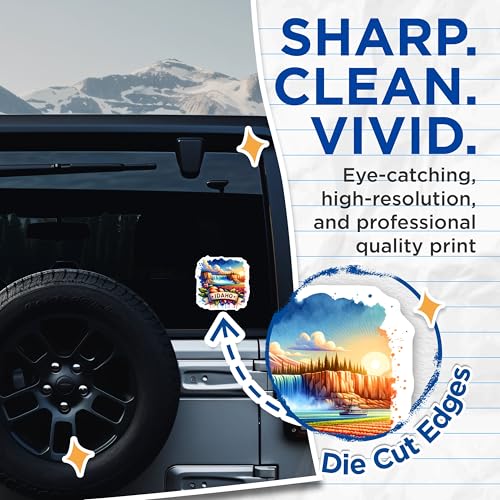 (2 Pack) Idaho State Stickers - Scenic Nature - Colorful Landscape - 5" On Longest Side - Sticks to Smooth Flat Surfaces - Made in USA - BMCS6918