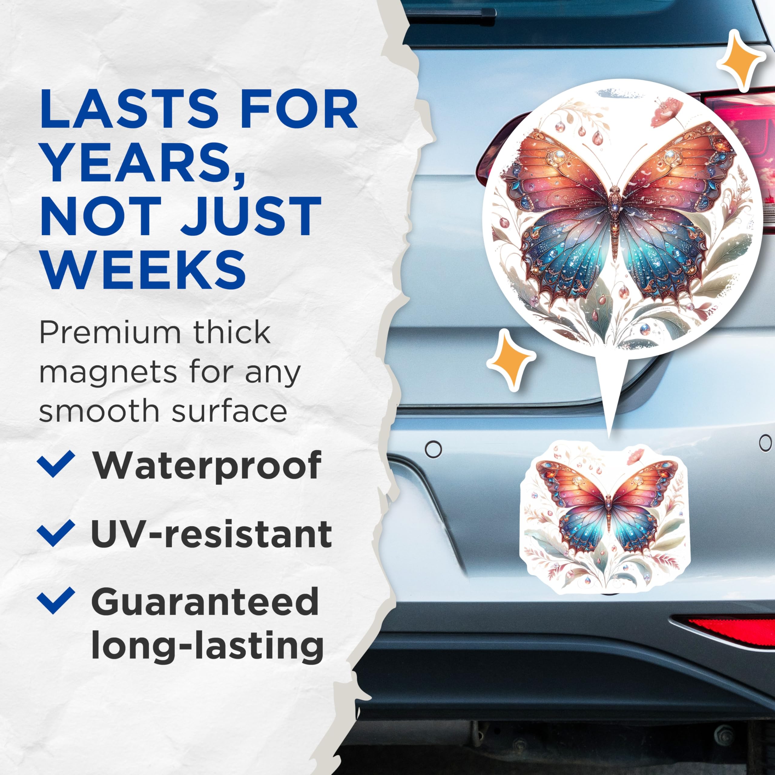 (2 Pack) Butterfly Magnets - Decorative Fridge Magnets - Butterfly Home Decor - 5" On Longest Side - Premium Magnet - for Cars, Refrigerators, Toolboxes, Lockers - Made in USA - MAG14805