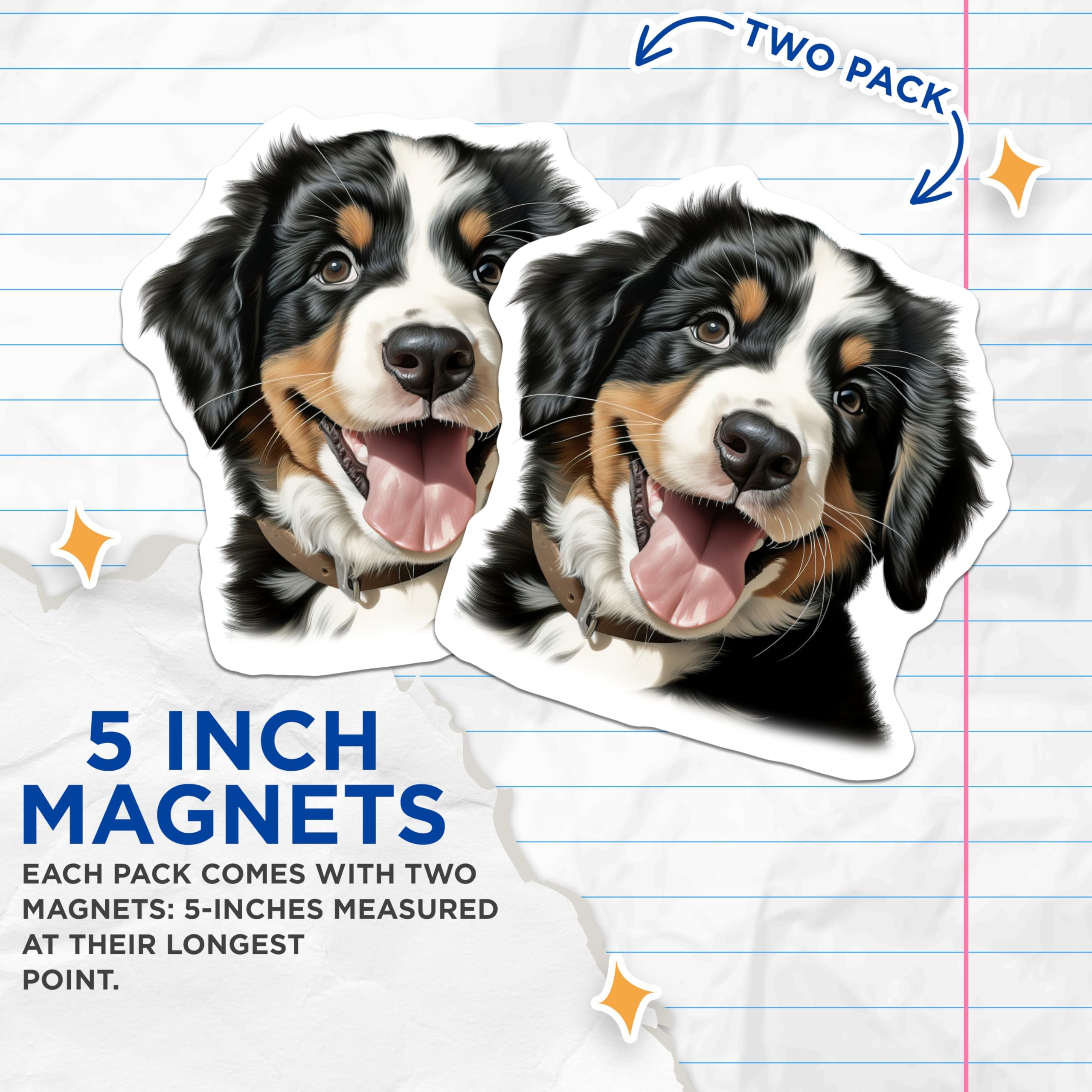(2 Pack) Bernese Mountain Dog Magnets - Cute Puppy Fridge Decor - Dog Owner Animal Art - 5 Inches On Longest Side - Thick Durable Magnet - Made in USA - MAG26068