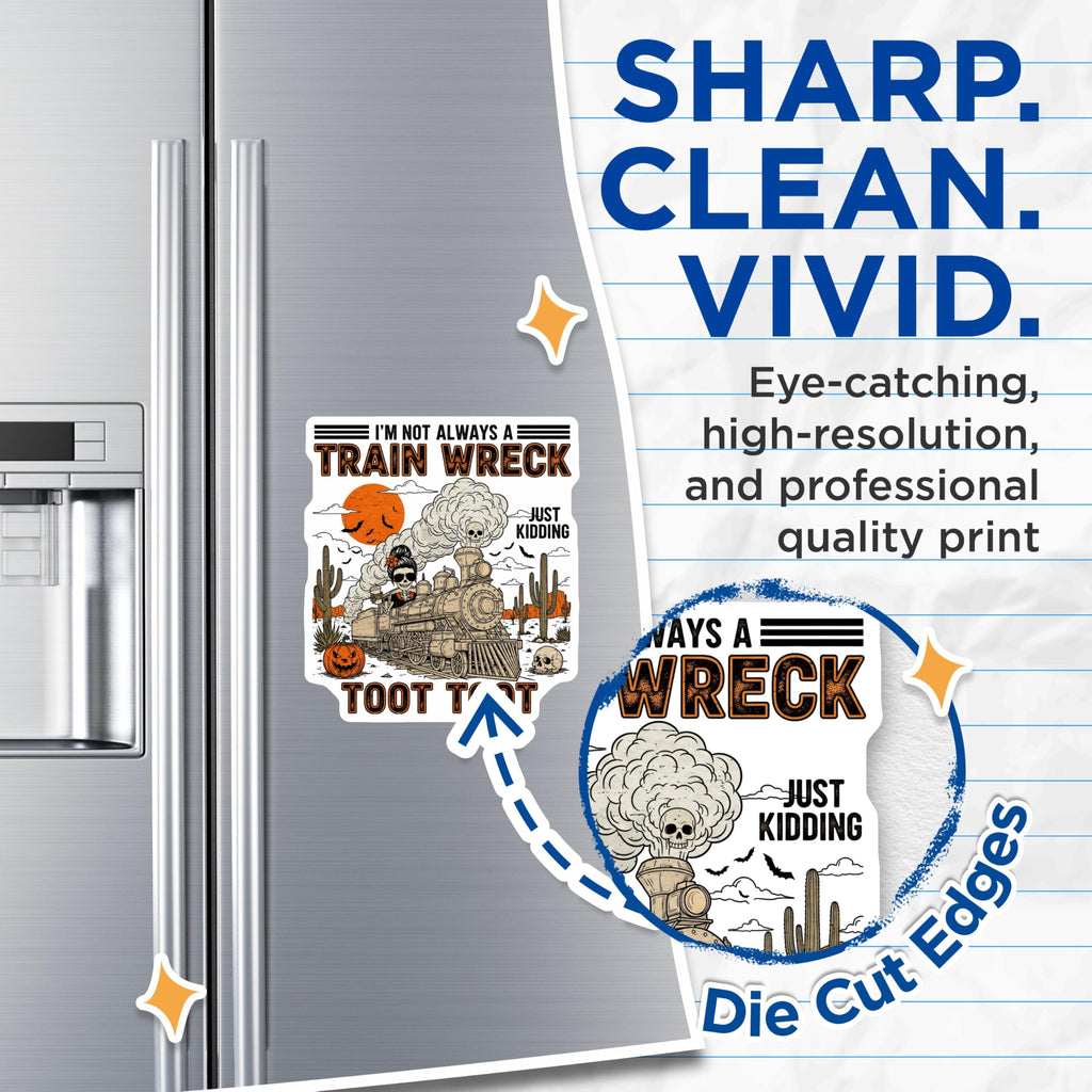 (2 Pack) Train Wreck Magnets - Skeleton Steam Train - Funny Halloween Refrigerator Magnets - 5" On Longest Side - Premium Magnet - for Cars, Refrigerators, Toolboxes, Lockers - Made in USA - MAG16083