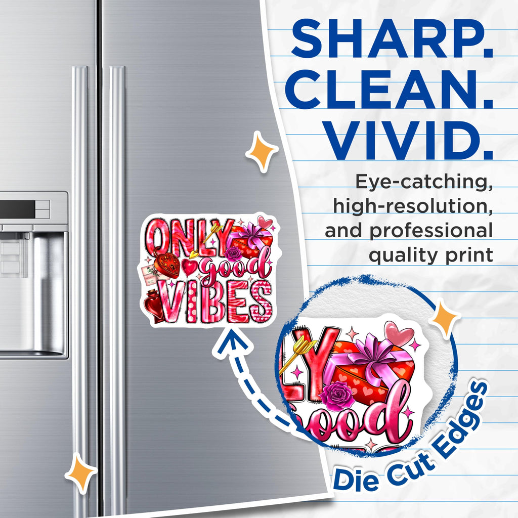 (2 Pack) Only Good Vibes Magnets - Romantic Aesthetic Decor - Positive Affirmation Fridge Art - 5 Inches On Longest Side - Thick Durable Magnet - Made in USA - MAG28200